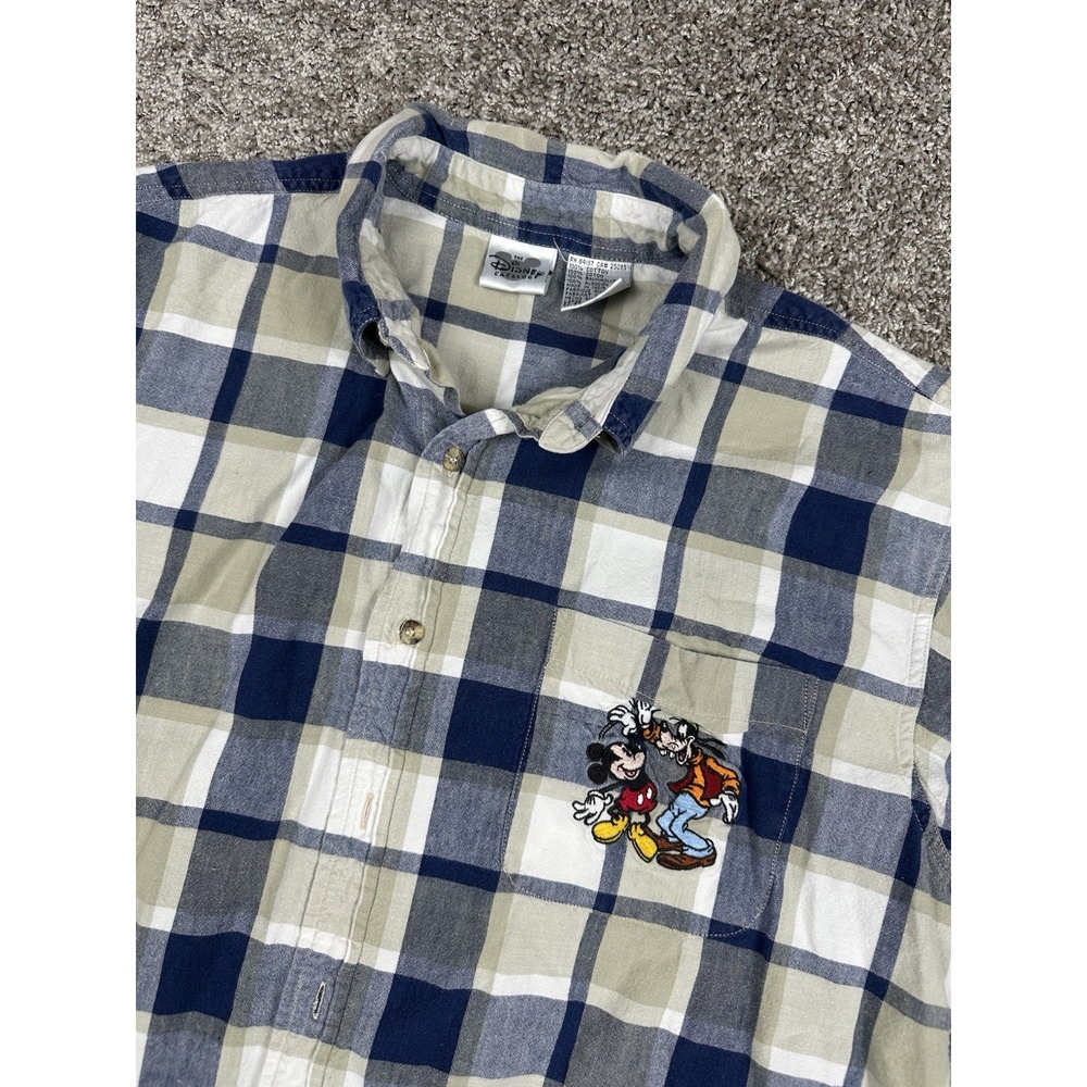 Vintage Disney Catalog Mickey & Goofy Plaid Shirt Men's L 52/54 Embroidered
